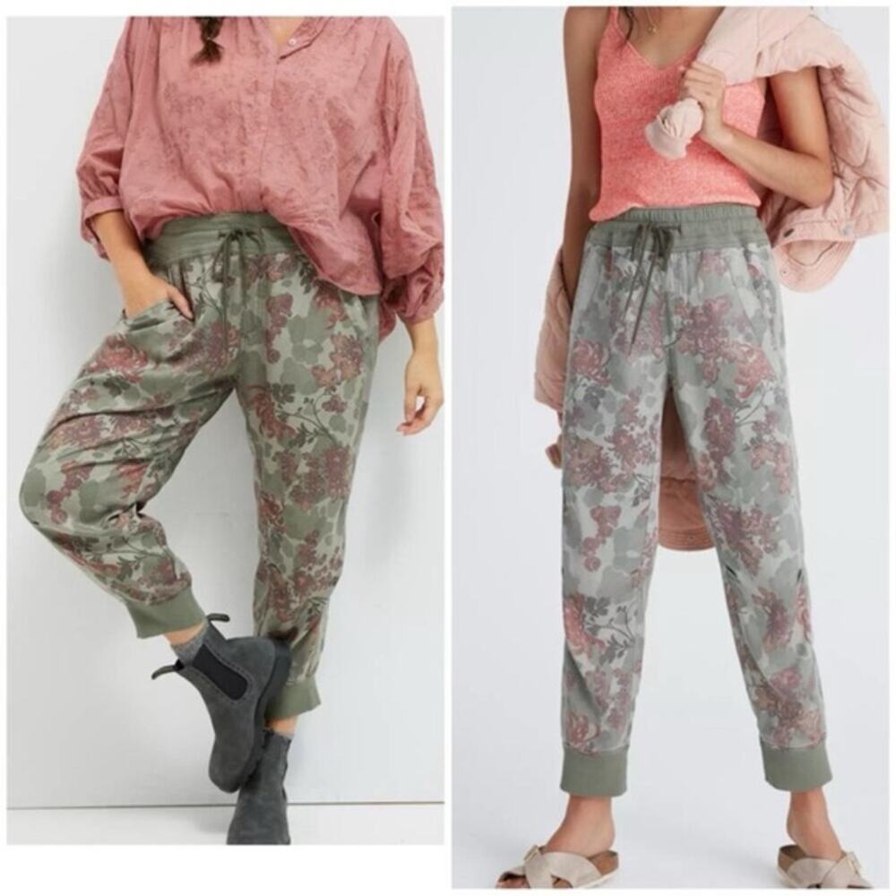 Anthropologie The Nomad Jogger Pants Green Floral Camo Size Extra Large Pull On